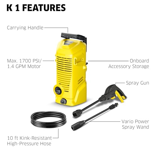 K rcher Pressure Washer K 1  Max 1 45 GPM  1700 PSI  Trigger Spray Gun & Vario Power Spray Wand   for Cars  Bikes  Deck  Driveways  Siding  Patios