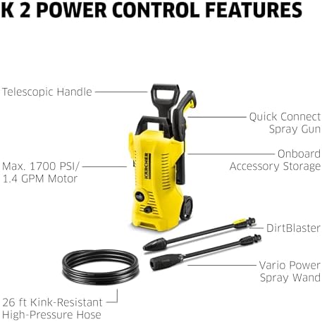 Kärcher Lavadora a presión, control de potencia K3, máx. 2100 PSI, manguera de 26 pies, 2 varillas de pulverización - 1.45 GPM