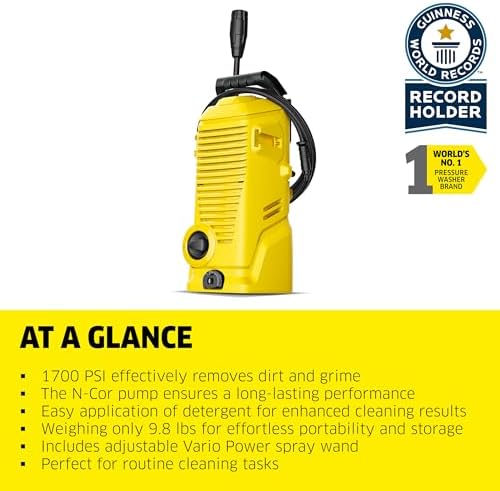 K rcher Pressure Washer K 1  Max 1 45 GPM  1700 PSI  Trigger Spray Gun & Vario Power Spray Wand   for Cars  Bikes  Deck  Driveways  Siding  Patios