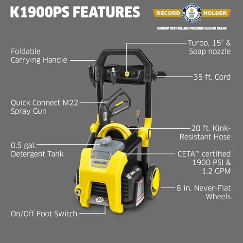 K rcher Pressure Washer K 1  Max 1 45 GPM  1700 PSI  Trigger Spray Gun & Vario Power Spray Wand   for Cars  Bikes  Deck  Driveways  Siding  Patios