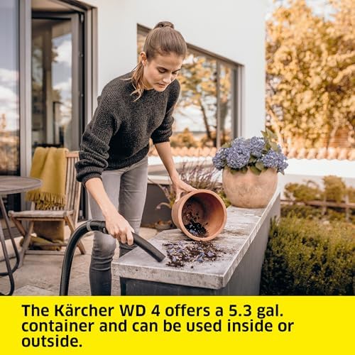 K rcher Shop Vacuum WD 4  5 3 Gal  3 8 Peak HP  33 ft Reach  Wet Dry Vacuum Cleaner  Heavy Duty  Blower Function  Crevice Tool  Floor Nozzle  Great for DIY Projects and Workshops