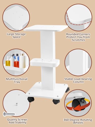 Kalolary Beauty Salon Trolley Cart  Aluminum Alloy Salon Spa Rolling Trolley Stand Mobile Cart with Wheel Beauty Instrument Storage Tray