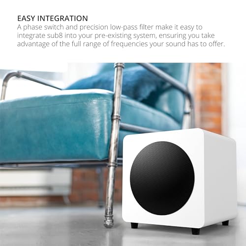 Kanto SUB8VMW Sealed Powered Subwoofer   300W Peak Power   8 Woofer   Matte White