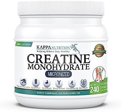 Kappa Nutrition Creatine Monohydrate Powder  Pure Amino Acid Formula  Supports Muscle Strength  Cellular Energy & Mental Focus  Gluten Free  Keto  2 25g per Scoop  240 Servings  Net Wt  1 32 LB  600g 