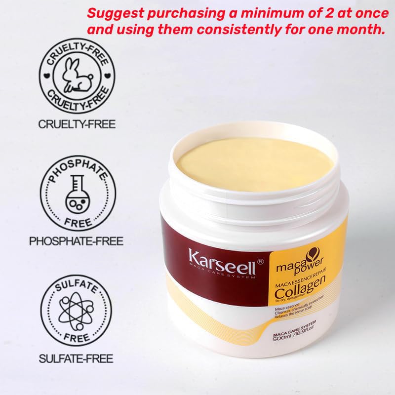 Karseell Collagen Hair Treatment Deep Repair Conditioning All Hair Types 16 90 oz 500ml Argan Oil Hair Serum for Dry Damaged Hair 50ml