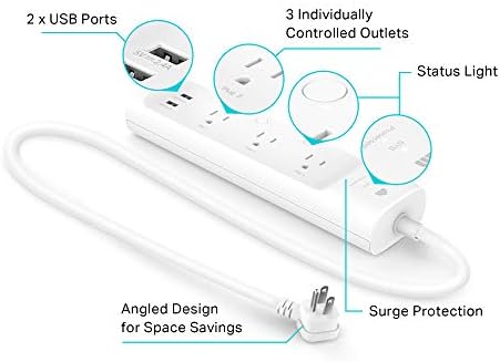 Kasa Smart Plug Power Strip KP303  Surge Protector with 3 Individually Controlled Smart Outlets and 2 USB Ports  Works with Alexa & Google Home  No Hub Required   White
