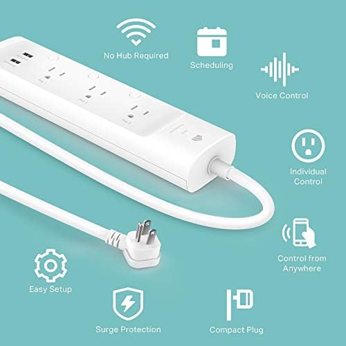 Kasa Smart Plug Power Strip KP303  Surge Protector with 3 Individually Controlled Smart Outlets and 2 USB Ports  Works with Alexa & Google Home  No Hub Required   White