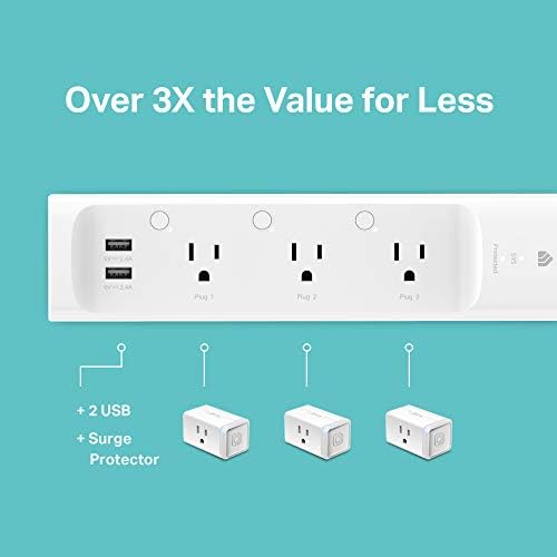 Kasa Smart Plug Power Strip KP303  Surge Protector with 3 Individually Controlled Smart Outlets and 2 USB Ports  Works with Alexa & Google Home  No Hub Required   White