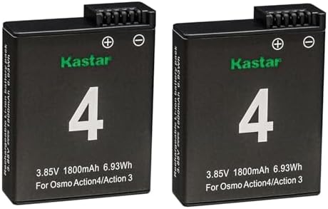 Kastar 2 Pack Battery 3 85V 1800mAh 6 93Wh Replacement for DJI Osmo Action 3/4/5 Pro Battery  DJI Osmo Action 3 Sport Camera  DJI Osmo Action 4 Sport Camera  DJI Osmo Action 5 Pro Sport Camera