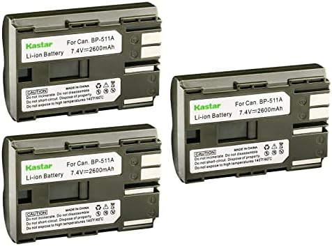 Kastar 3 Pack BP 511 Battery Replacement for Canon BP 508 BP 511 BP 511A BP 512 BP 512A BP 514 BP 522 BP 535 Battery  Canon CB 5L CG 580 Charger  Canon Battery Grip BG E2N