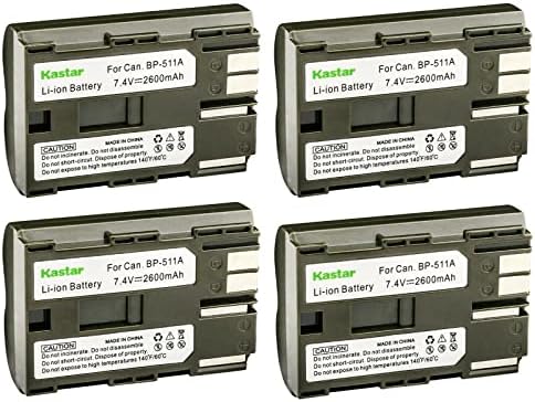 Kastar 3 Pack BP 511 Battery Replacement for Canon BP 508 BP 511 BP 511A BP 512 BP 512A BP 514 BP 522 BP 535 Battery  Canon CB 5L CG 580 Charger  Canon Battery Grip BG E2N