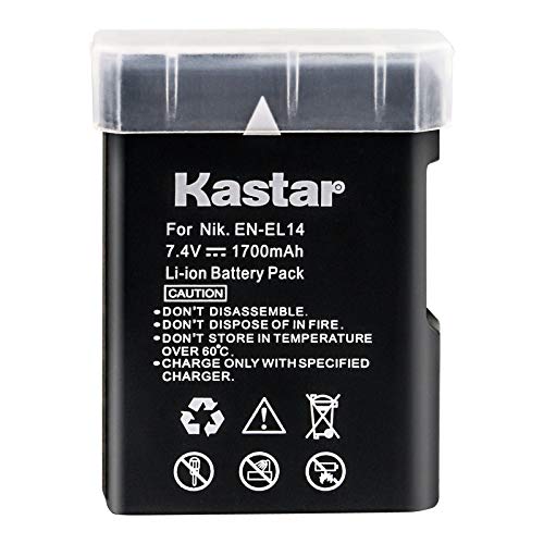 Kastar Battery Replacement for Nikon EN EL14 EN EL14a MH 24 MH 24a and Nikon D3100 D3200 D3300 D3400 D3500 D5100 D5200 D5300 D5500 D5600 DF Coolpix P7000 P7100 P7700 P7800 DSLR Camera