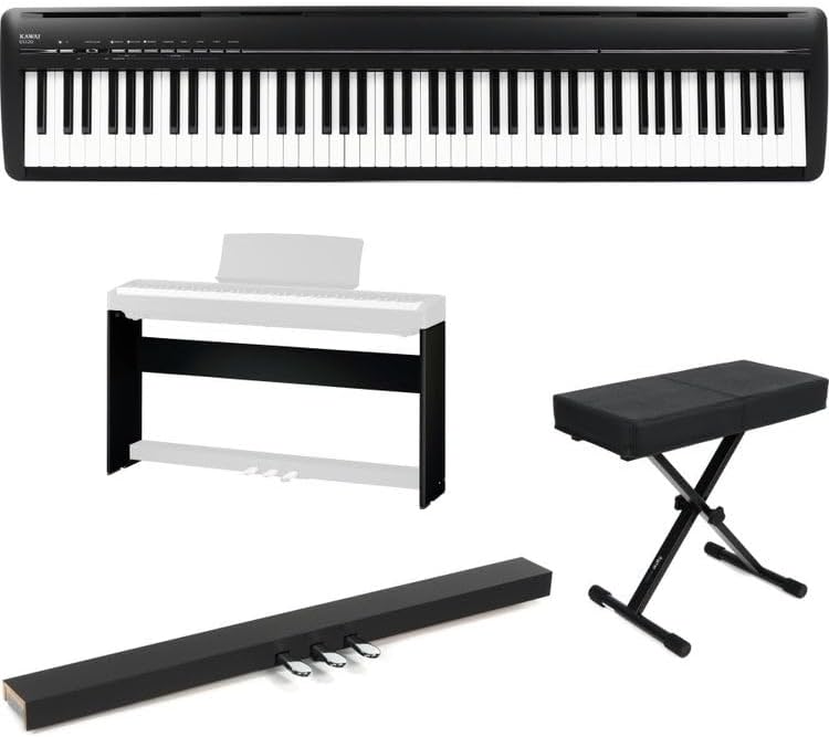 Kawai ES120 88 key Digital Piano with Speakers with Stand  Triple Pedal  and Bench   Black