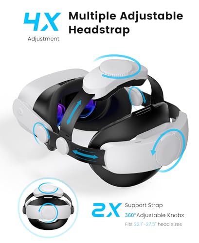Kawaye for Meta Quest 3S/Quest 2/Quest 3 Head Strap with 7500mAh Hot-Swap Battery, Double Knobs Adjustable VR Headset Strap Enhanced Support&Comfort&Reduce Pressure