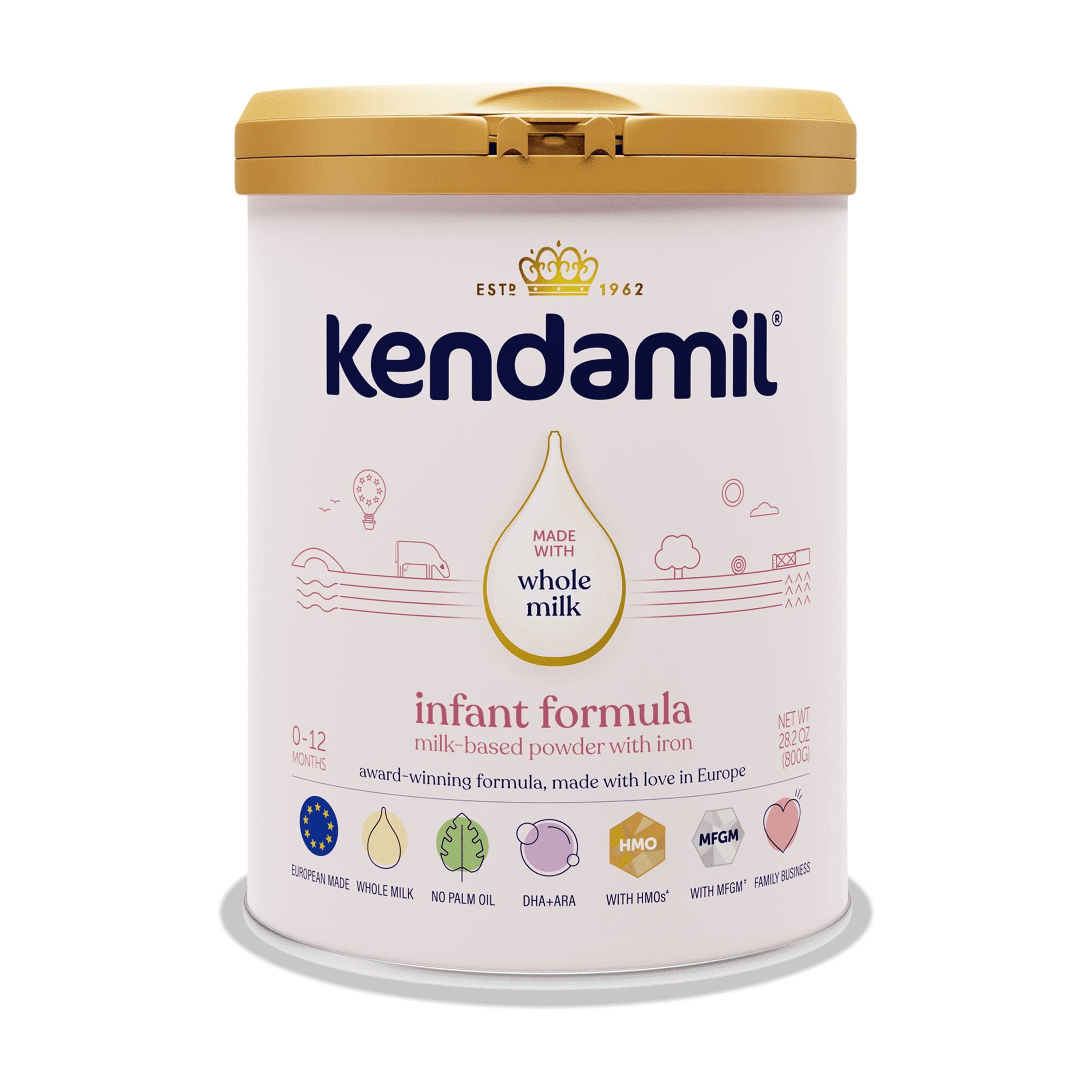 Kendamil Fórmula Infantil Clásica en Polvo de Leche Entera Europea con HMO, Prebióticos y DHA, 28.2 oz