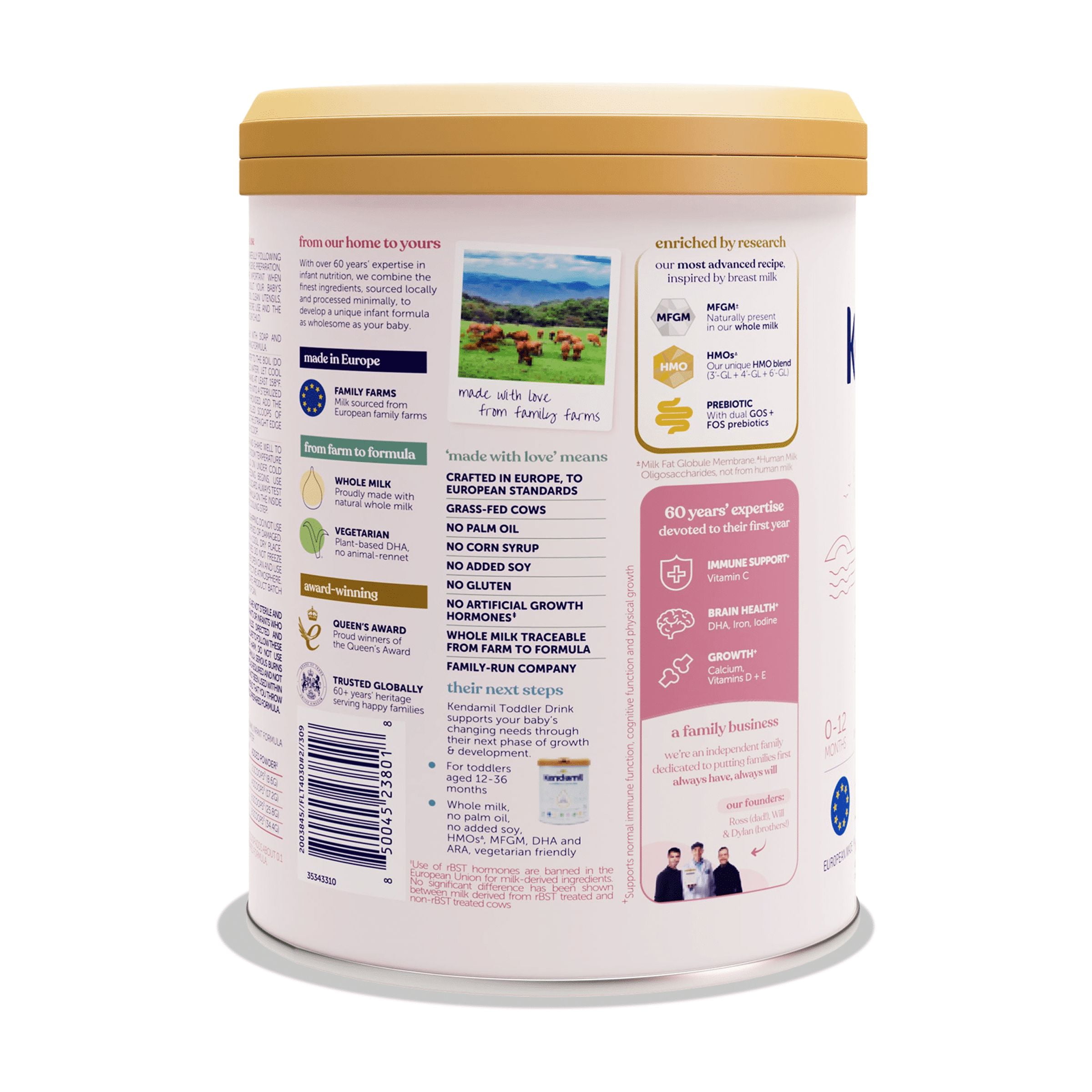 Kendamil Fórmula Infantil Clásica en Polvo de Leche Entera Europea con HMO, Prebióticos y DHA, 28.2 oz