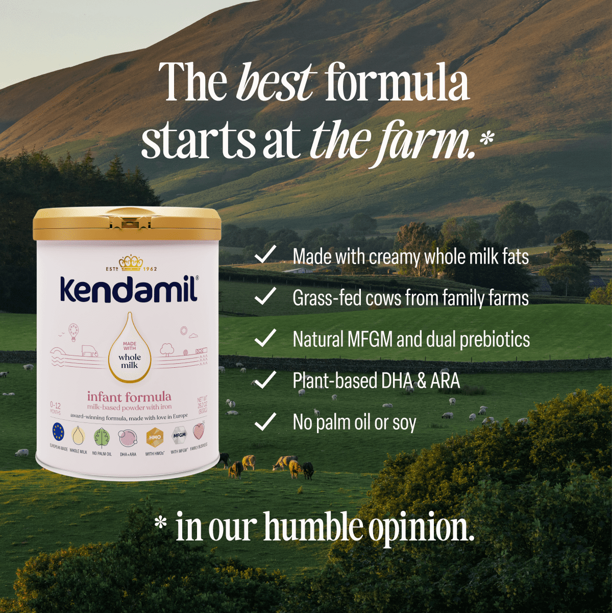 Kendamil Fórmula Infantil Clásica en Polvo de Leche Entera Europea con HMO, Prebióticos y DHA, 28.2 oz