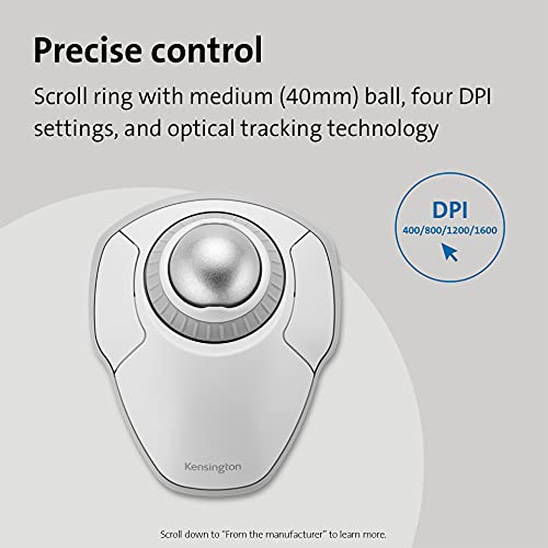 Kensington Orbit Wireless Trackball with Scroll Ring   White  K70991WW