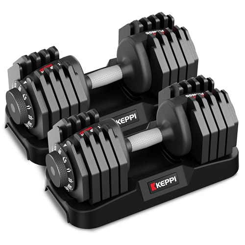 Keppi Adjustable Dumbbells Set 25lb/40lb/55lb/60lb  Anti Slip Metal Fast Adjust Weight Handle  Exercise & Fitness for Full Body Workout   Adjustable Dumbbell Series