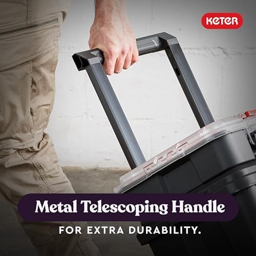 Keter Stack N  Roll 3 Piece Rolling Tool Box System   Stackable Modular Tool Organizer with Wheels  Clear Lid Small Parts Storage & Locking Latches for Garage  Workshop & DIY