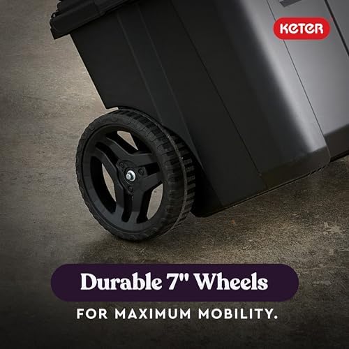 Keter Stack N  Roll 3 Piece Rolling Tool Box System   Stackable Modular Tool Organizer with Wheels  Clear Lid Small Parts Storage & Locking Latches for Garage  Workshop & DIY