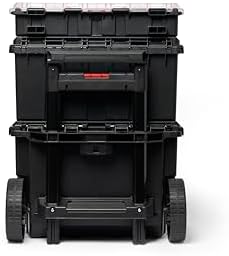 Keter Stack N  Roll 3 Piece Rolling Tool Box System   Stackable Modular Tool Organizer with Wheels  Clear Lid Small Parts Storage & Locking Latches for Garage  Workshop & DIY