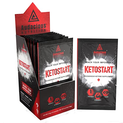 KetoStart    Exogenous Ketones Powder with Electrolytes for Energy  Strength & Focus   with Caffeine   Raspberry Lemonade Flavor Electrolyte Powder  10x Ketones Drink Mix Packets 
