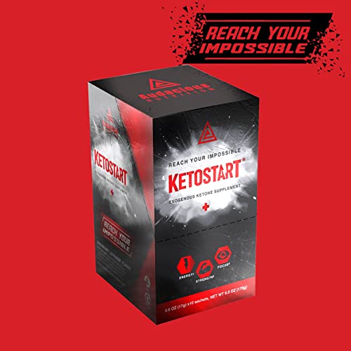 KetoStart    Exogenous Ketones Powder with Electrolytes for Energy  Strength & Focus   with Caffeine   Raspberry Lemonade Flavor Electrolyte Powder  10x Ketones Drink Mix Packets 