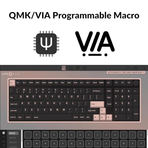 Keychron K17 Pro Wireless/Wired Custom Mechanical Keyboard Ultra Slim 96  Layout QMK/VIA Programmable Knob RGB Backlight with Hot Swappable Low Profile Gateron Brown Switch for Mac Windows Linux
