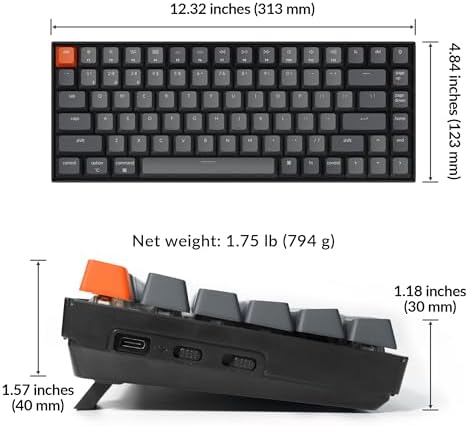 Keychron K2 75  Layout Bluetooth Wireless Mechanical Keyboard K Pro Brown Switch/White LED Backlit/USB C/Anti Ghosting/N Key Rollover  84 Keys Gaming Keyboard for Mac Windows Version 2