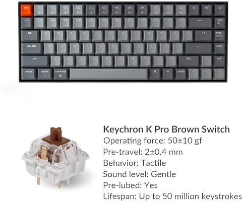 Keychron K2 75  Layout Bluetooth Wireless Mechanical Keyboard K Pro Brown Switch/White LED Backlit/USB C/Anti Ghosting/N Key Rollover  84 Keys Gaming Keyboard for Mac Windows Version 2