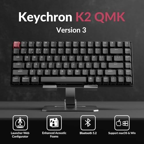 Keychron K2 75  Layout Bluetooth Wireless Mechanical Keyboard K Pro Brown Switch/White LED Backlit/USB C/Anti Ghosting/N Key Rollover  84 Keys Gaming Keyboard for Mac Windows Version 2