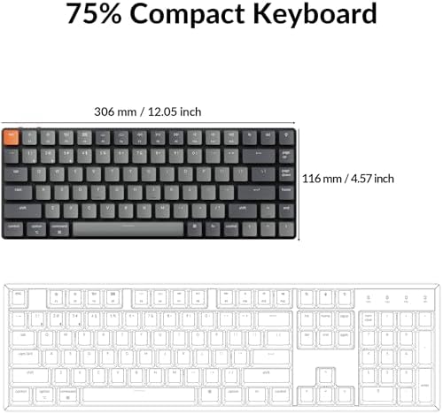 Keychron K3 Versión 2, Teclado mecánico inalámbrico Bluetooth/USB con 84 teclas ultradelgado con retroiluminación LED blanca, interruptor mecánico Keychron de perfil bajo en rojo compatible con Mac y