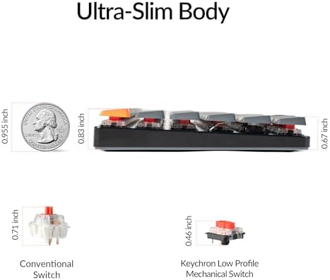 Keychron K3 Versión 2, Teclado mecánico inalámbrico Bluetooth/USB con 84 teclas ultradelgado con retroiluminación LED blanca, interruptor mecánico Keychron de perfil bajo en rojo compatible con Mac y