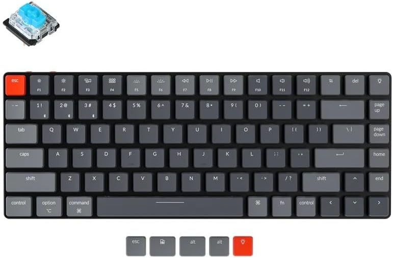 Keychron K3 Versión 2, Teclado mecánico inalámbrico Bluetooth/USB con 84 teclas ultradelgado con retroiluminación LED blanca, interruptor mecánico Keychron de perfil bajo en rojo compatible con Mac y