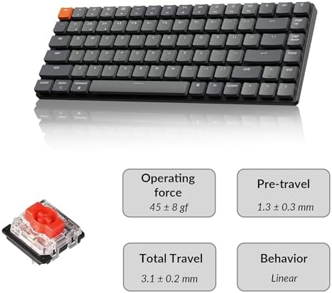 Keychron K3 Versión 2, Teclado mecánico inalámbrico Bluetooth/USB con 84 teclas ultradelgado con retroiluminación LED blanca, interruptor mecánico Keychron de perfil bajo en rojo compatible con Mac y