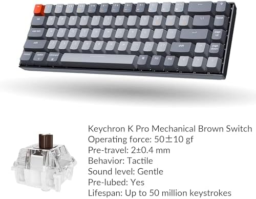 Keychron K6 Bluetooth 5 1 Wireless Mechanical Keyboard with Keychron K Pro Brown Switch/LED Backlit/Rechargeable Battery  68 Keys Compact Keyboard Compatible with Mac Windows
