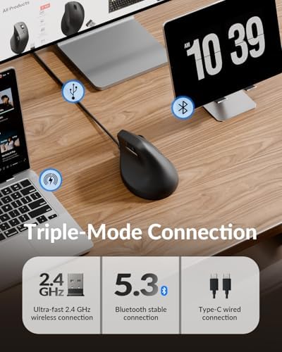 Keychron M5 8K Vertical Ergonomic Mouse Wireless  2 4 GHz/Bluetooth 5 3/Wired Computer Mice Rechargeable  5 Levels Up to 30K DPI with Programmable Buttons for Laptop macOS/Windows   Black