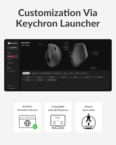 Keychron M5 8K Vertical Ergonomic Mouse Wireless  2 4 GHz/Bluetooth 5 3/Wired Computer Mice Rechargeable  5 Levels Up to 30K DPI with Programmable Buttons for Laptop macOS/Windows   Black