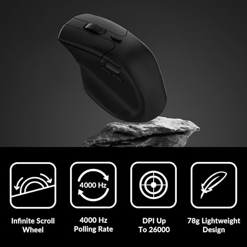 Keychron M6 4000 Hz Wireless Bluetooth 5 1/2 4 GHz/Wired Optical Mouse  Lightweight 78g Programmable PixArt 3395 Sensor with up to 26K DPI/ 650 IPS for Windows Mac Linux   Black