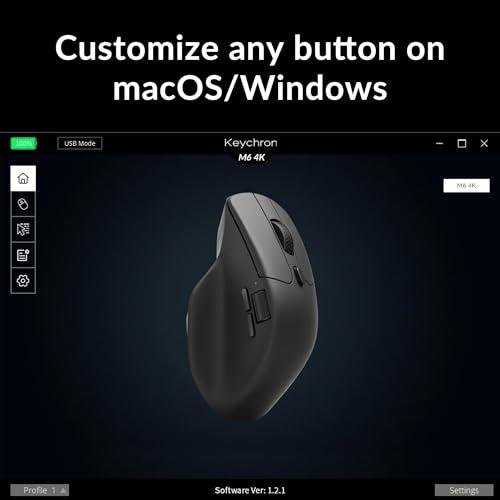 Keychron M6 4000 Hz Wireless Bluetooth 5 1/2 4 GHz/Wired Optical Mouse  Lightweight 78g Programmable PixArt 3395 Sensor with up to 26K DPI/ 650 IPS for Windows Mac Linux   Black