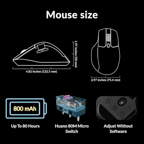 Keychron M6 4000 Hz Wireless Bluetooth 5 1/2 4 GHz/Wired Optical Mouse  Lightweight 78g Programmable PixArt 3395 Sensor with up to 26K DPI/ 650 IPS for Windows Mac Linux   Black