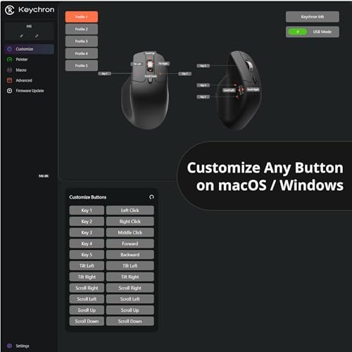 Keychron M6 8000 Hz ratón inalámbrico con Bluetooth 2,4 GHz/conexión por cable, cuerpo ligero con sensor programable PixArt 3950 para Windows, Mac, Linux - Negro
