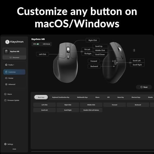 Keychron M6 Silent Wireless Gaming Mouse  1000Hz  Bluetooth 5 3/2 4GHz/Wired  PixArt 3395 Sensor  26K DPI   86g  On Board Memory Profiles for Plug & Play  Programmable for Mac/Windows/Linux   Black