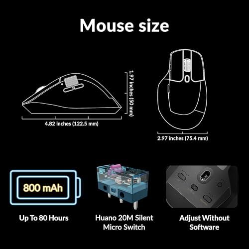 Keychron M6 Silent Wireless Gaming Mouse  1000Hz  Bluetooth 5 3/2 4GHz/Wired  PixArt 3395 Sensor  26K DPI   86g  On Board Memory Profiles for Plug & Play  Programmable for Mac/Windows/Linux   Black