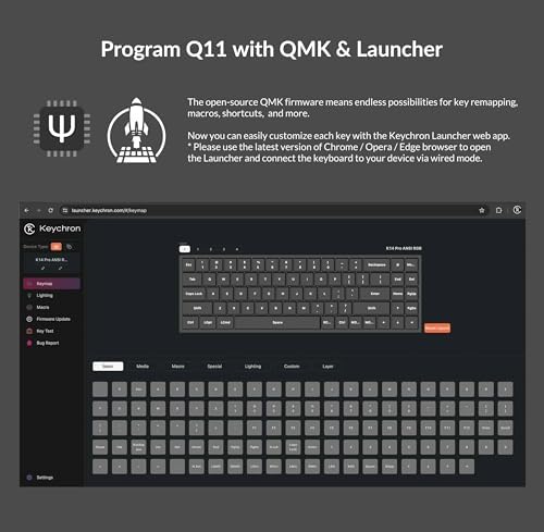 Keychron Q11 QMK/VIA TKL Split Keyboard Ergonomic  91 Keys 75  Layout Wired Mechanical Gaming Keyboard Mac & Windows with Full Alu Frame  PBT Keycaps & Knobs  RGB Backlight Hot Swappable Red Switch