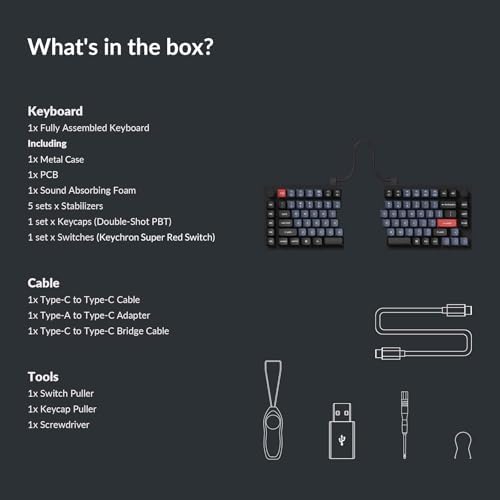 Keychron Q11 QMK/VIA TKL Split Keyboard Ergonomic  91 Keys 75  Layout Wired Mechanical Gaming Keyboard Mac & Windows with Full Alu Frame  PBT Keycaps & Knobs  RGB Backlight Hot Swappable Red Switch