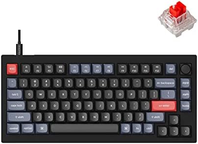 Keychron V1 75  Wired Mechanical Keyboard  QMK/VIA Programmable  Hot swappable Red Switches  Compatible with Mac Windows Linux   Carbon Black