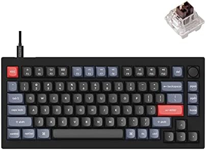 Keychron V1 75  Wired Mechanical Keyboard  QMK/VIA Programmable  Hot swappable Red Switches  Compatible with Mac Windows Linux   Carbon Black