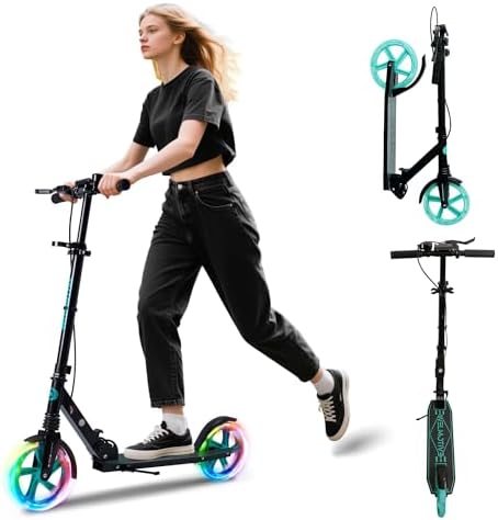 Kick Scooter for Kids Ages 8  Teens & Adults  with Front handbrake and Rear Brake  and Adjustable Handlebars  Big Sturdy PU Flash Wheels Great Gift & Toy